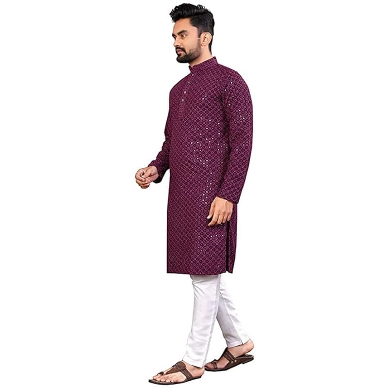LookMark Present Men's Pure Rayon Chikankari Sequins Kurta||Men's Chikankari Purple Coloured Kurta|| AZ-LM-OG-Kurta 11 P