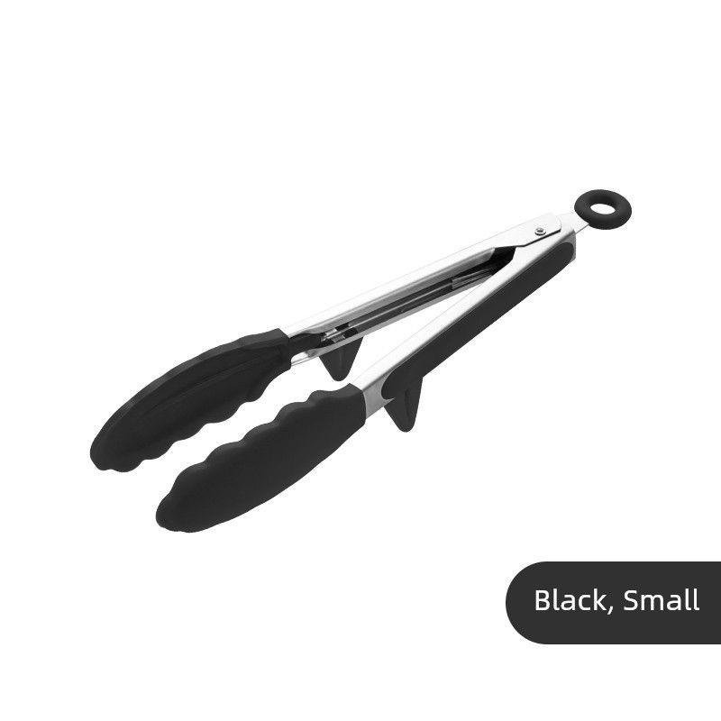 Onlycook Silicone Steak Tongs Kitchen Stainless Steel Tongs Barbecue Tongs High Temperature Resistant Anti-Scald Food Tongs Food Tongs Small Black/Single