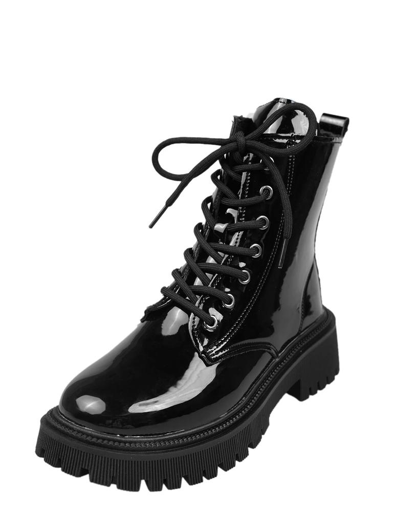 2024 Fashion Black Motorcycle Boots Women's Pu Leather Platform Ankle Boots Woman Autumn Winter Plus Size Lace Up Shoes bota