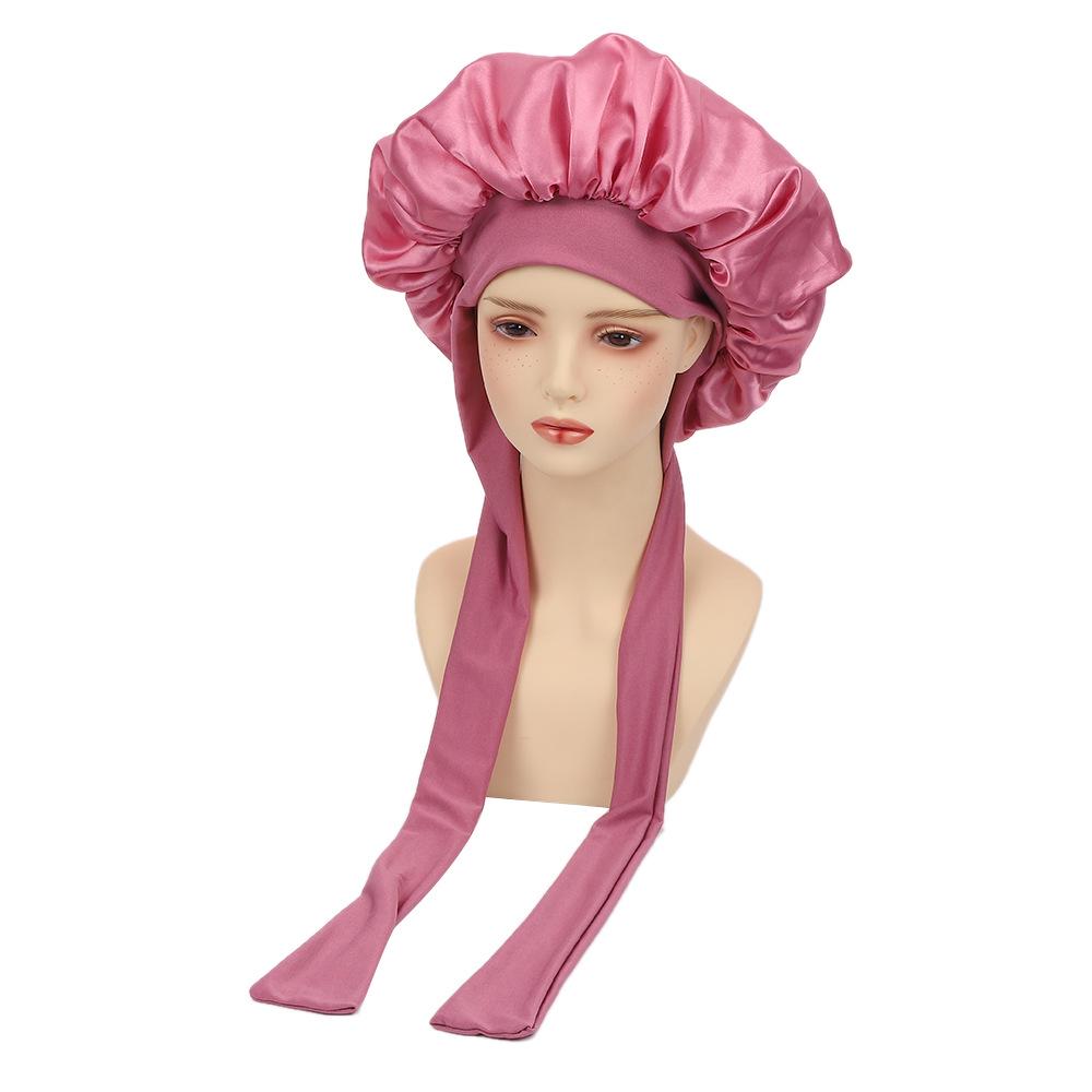 Damen Satin Schlafhaube mit breiter Krempe und Schleife