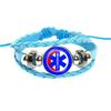 Emergency Medical Technician Paramedic Symbol Logo Black Button Leather Bracelet Glass Dome Blue Star of Life Logo Jewelry