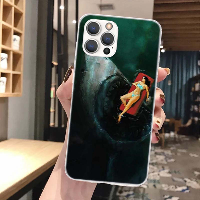 Ocean Monster Shark Swimming Soft Phone Case For iPhone 16 15 14 13 12 11 Pro Max X XR XS 7 Plus 8 + SE 2020 Pattern Customized
