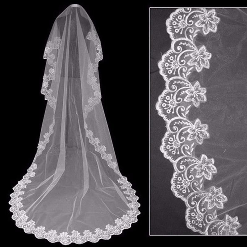 New 1 Layer 3M White//ivory handmade lace Edge Applique Bridal Wedding dress Veil