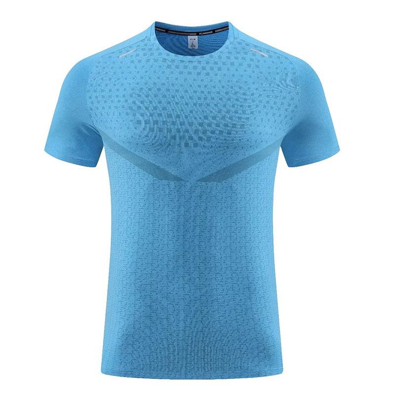 

Мужская спортивная футболка с коротким рукавом сетчатая влагоотводящая дышащая одежда для бега фитнеса уличная повседневная одежда тренировочный топ M небесно-голубой