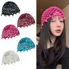 Pearl Fringed Crochet Hat Hollowed Out Woven Hat Casual Beret Cap  Bride Headpiece