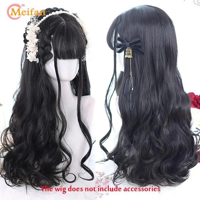 Synthetische lange Ombre bunte Cosplay Lolita Harajuku Perücke mit Pony natürliche wellige Halloween rosa lila blau tägliche Perücken