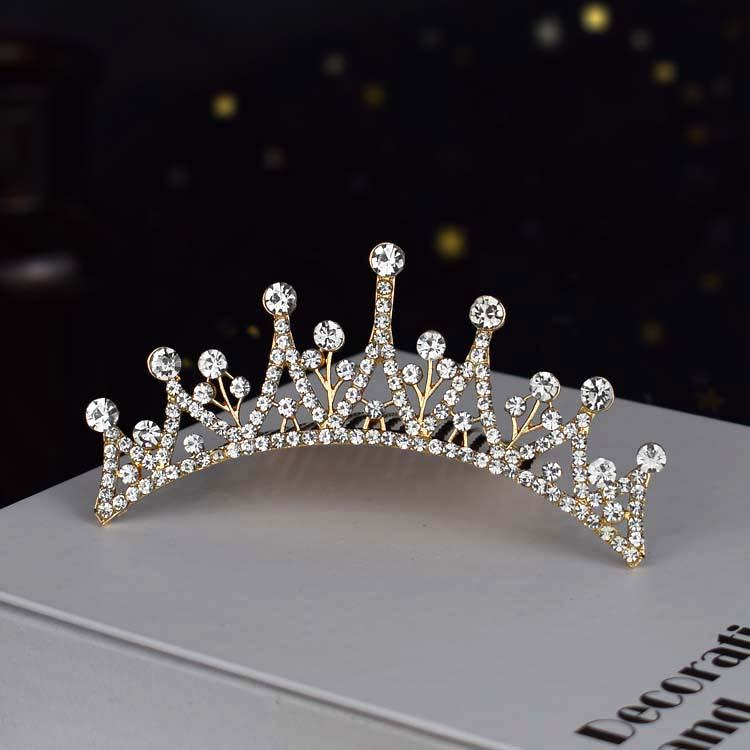 Gold Crown Rhinestone & Pearl Hair Comb for Children - Princess Bridal Accessory