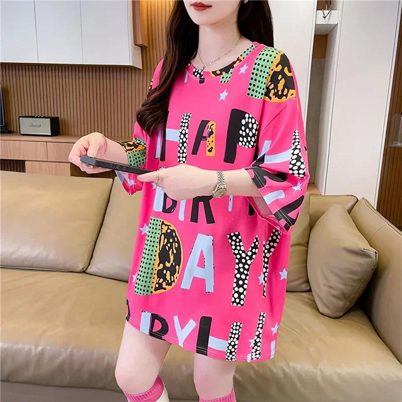 Sommer Vintage Print T-Shirt Mode Damen Übergroß Grafik Langarm T-Shirts Y2k Oberteile Harajuku Hip Hop Streetwear Jugend