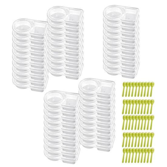 Double Compartment Condiment Container with Lids And Spoon Leakproof Sauce Box Reusable Transparent Seasoning Containers for Kitchen Cafe Restaurant