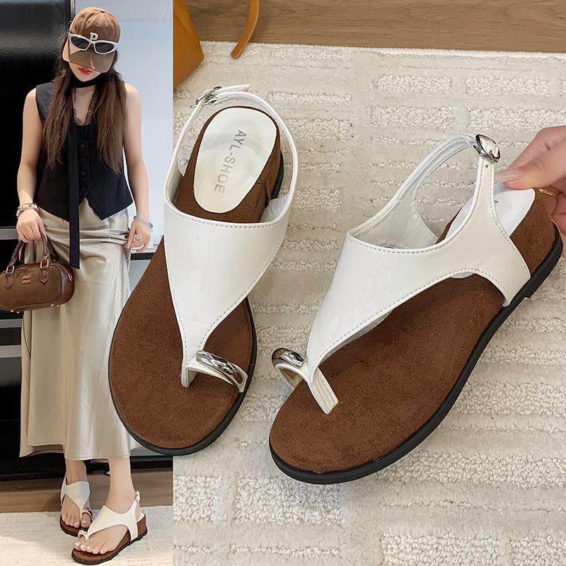 Fashion Spring Summer Fashion Metal Ladies Wedges Sandals Shoes Female Buckle Strap Women Wedges Sandals Heeled Shoes Flip Flops