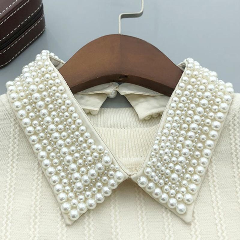 M7DD Fashionable Imitation Pearls Beaded False Collar for Women Casual Formal Wear Detachable Choker Shirt Insert Collar Lapel