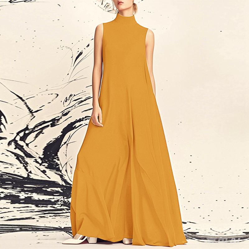 

VONDA Женские летние платья без рукавов с воротником-стойкой, однотонные 4XL жёлтый