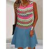 Large Size Women's Dress Fashionable 3D Plaid Print Sleeveless Elastic Round Neck Summer Dress