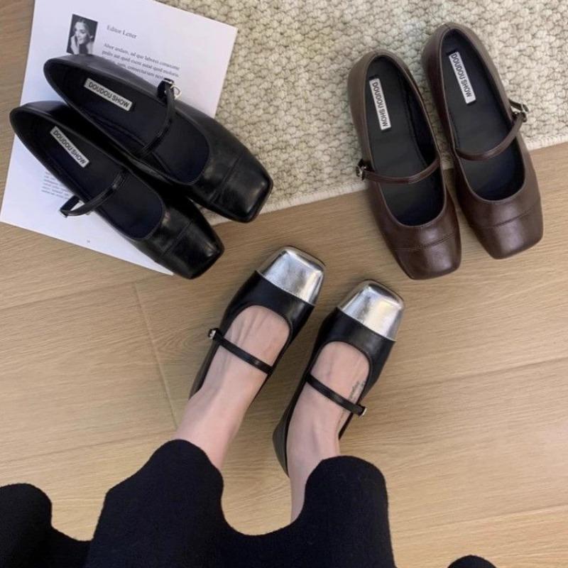 

Мода 2024 года, лето, новые брендовые женские туфли на плоской подошве, модные туфли Мэри Джейн с квадратным носком, мягкие повседневные балетки, туфли с открытой пяткой 38 серебряный