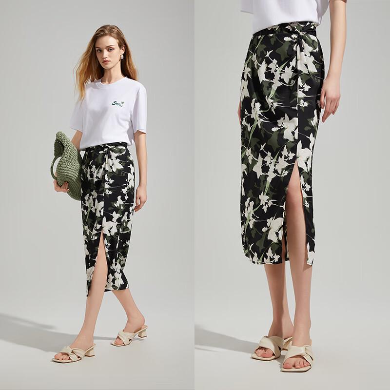 

Жіноча літня зелена квіткова міді спідниця L