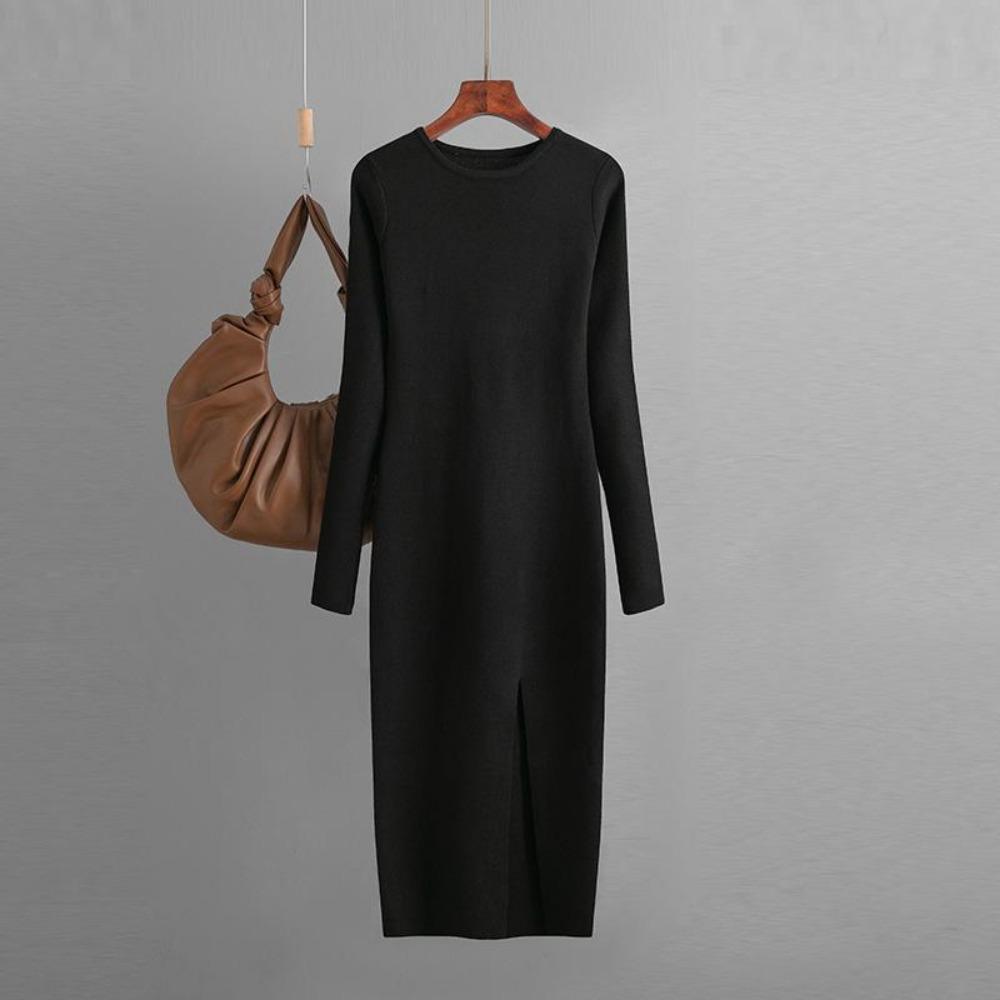 Autumn Winter Slim Full Sleeve Knit Dress Female Long Tight Bottom Package Hip Dress