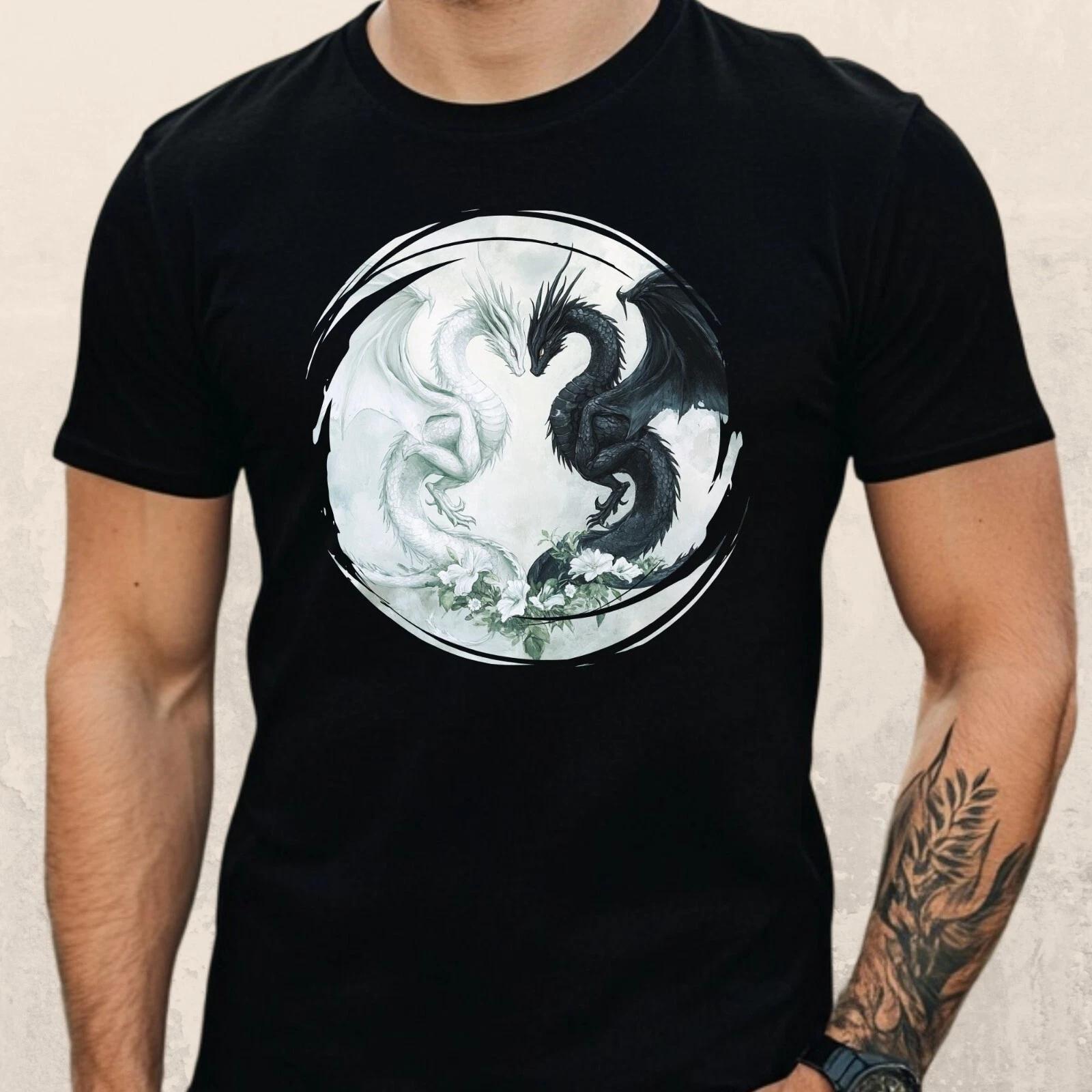 T-Shirt Herren Weißer und schwarzer Drache Motiv Baumwolle Größe S bis 5XL XXXXL