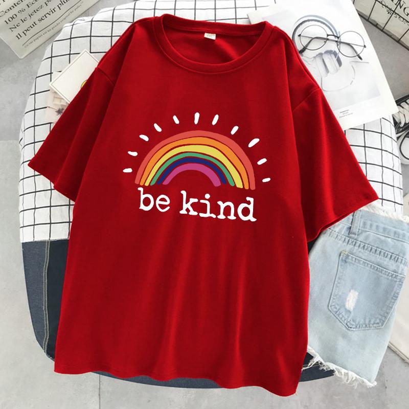 

Будь добр Сияющая радуга Женская футболка Хлопок Крутая футболка Уличная Оверсайз Короткий рукав Мода Дышащая футболка Одежда L