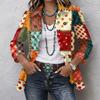 Women's Fashion Puzzle Print Long Sleeve Ruffle Button-Down Shirt Jacket for Casual Wear