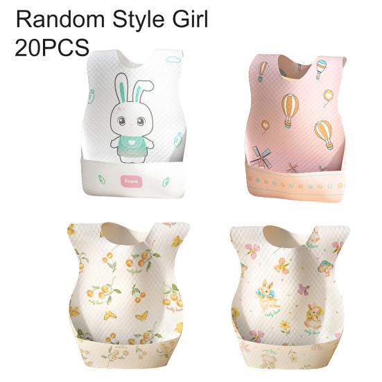 

Одноразові дитячі нагрудники, 20 шт./коробка, портативні водонепроникні нагрудники для годування немовлят, рушники для слини з кишенею для подорожей Girl Random Style