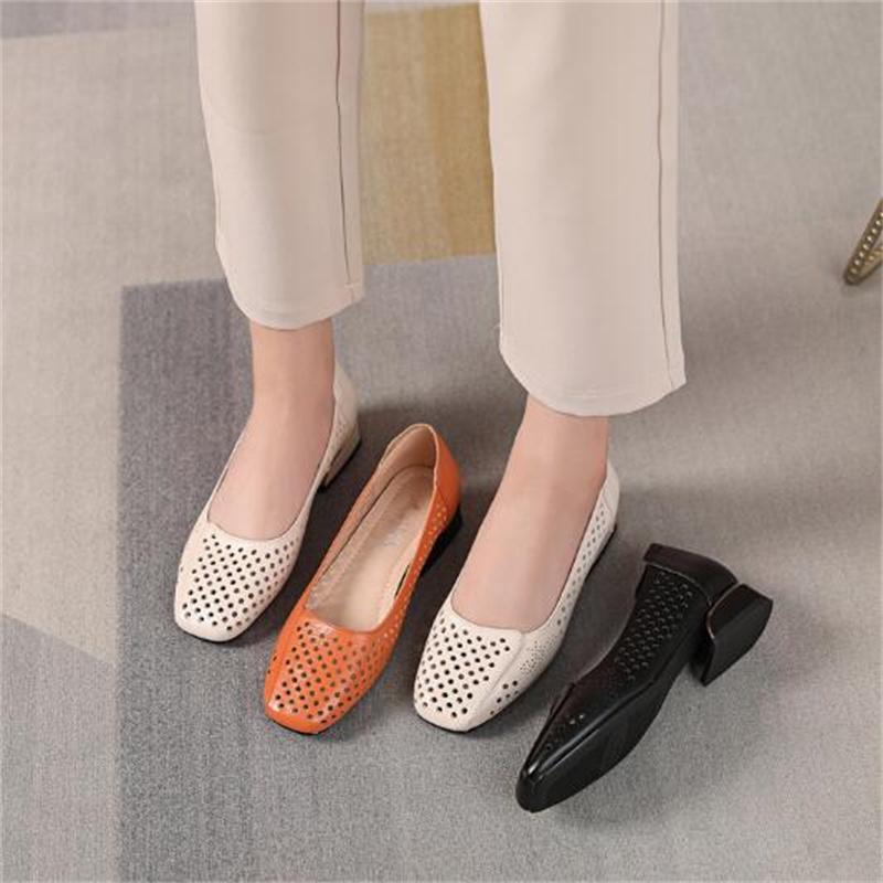 Fashion GKTINOO Genuine Leather Sandals Women Low Heels Shoes 2025 Spring Summer Square Toe Soft Sole Women's Fashion Shoes Big Size