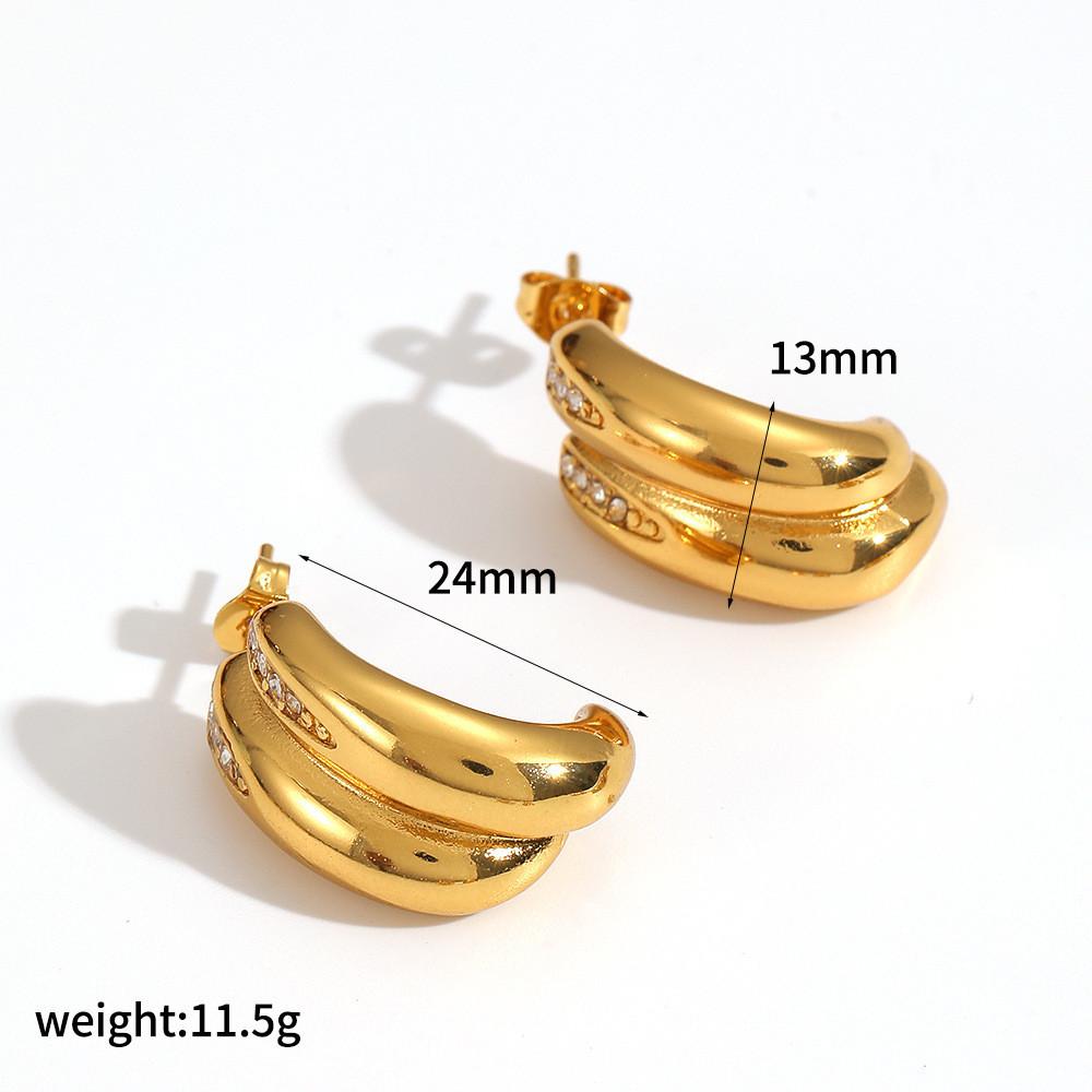 Geometric Stainless Steel Hoop Earrings For Women With Cz Stones Fashion Jewelry