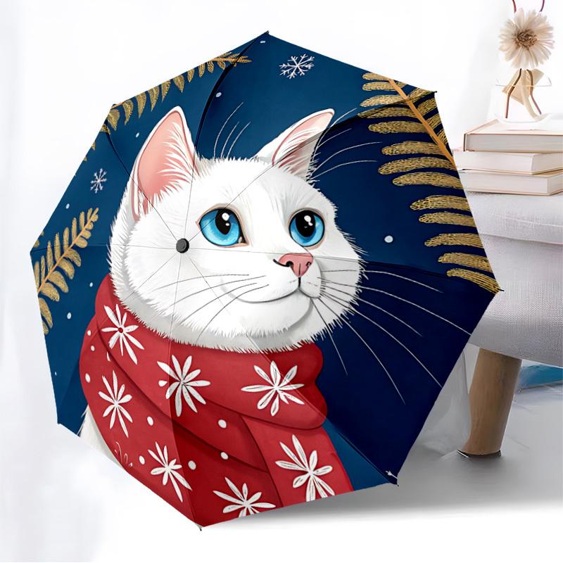 1pc Winter Cat Scarf Automatic Open/Close Umbrella, 8-Rib Sturdy Frame, Umbrella for Travel, Everyday, Formal Events Yy251126038
