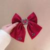 New Fabric Bow Hair Clips Crystal Heart-shaped Spring Clip Hairpins for Women Barrettes Korean Headpiece Girls Hair Accessories