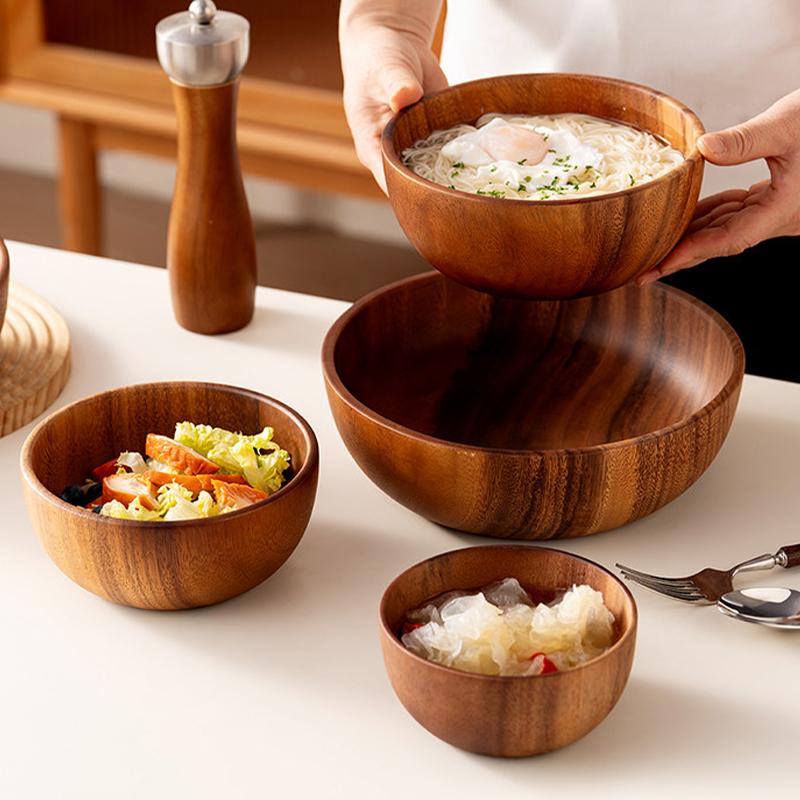 Durable Wooden Salad Bowl Cutlery Holder with Storage Practical for Kitchen Table Large Capacity Home Dining