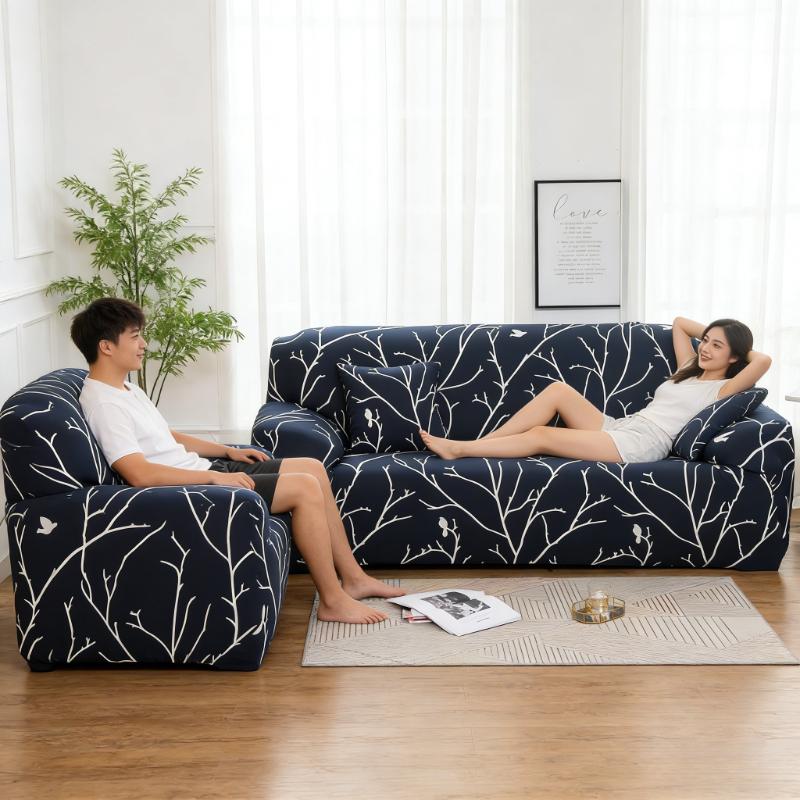 Stretch Milk Silk Printed Plants And Flowers Sofa Cover Stain Resistant Slipcover Breathable All-Season Full Wrap Slipcovers