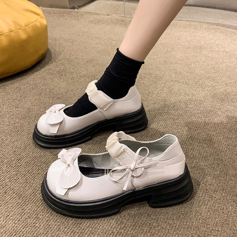 Fashion Luxury Platform Women Single Lolita Shoes Autumn Patent Leather Ankle Bow Mary Jane Shoes Woman Loafers Topsiders Ballerinas