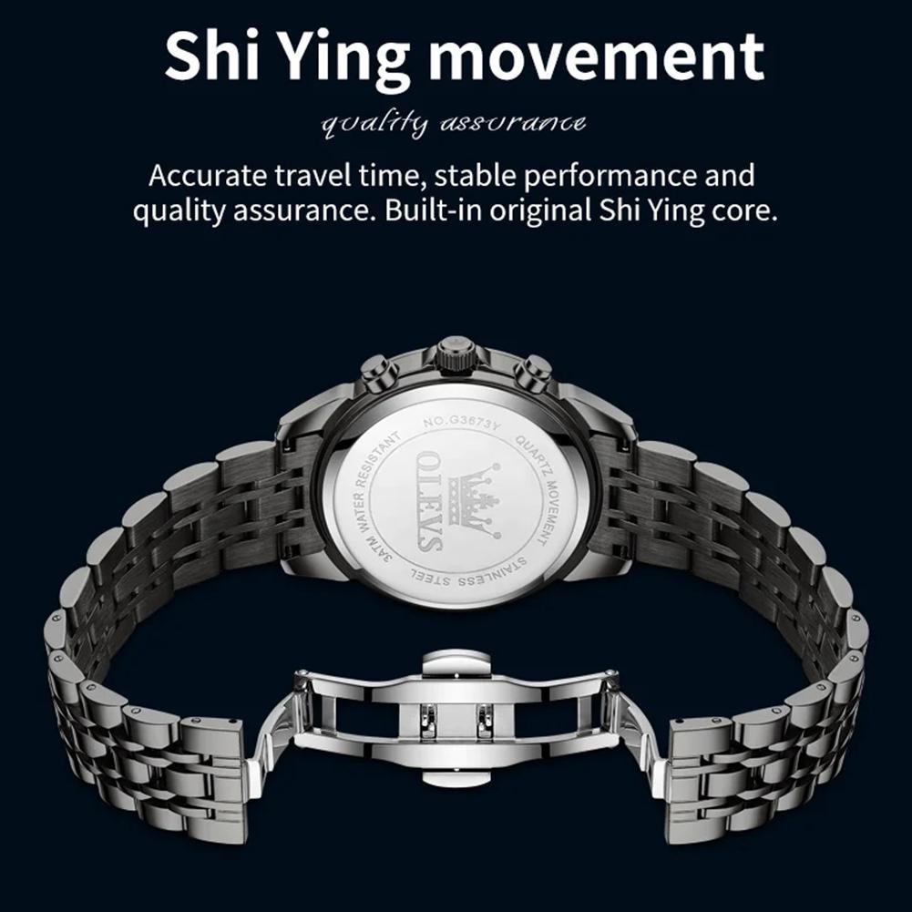 Mens Business Watch Fashion Quartz Watches Multifunctional Chronograph Waterproof Moon Phase Watch Mens Gifts