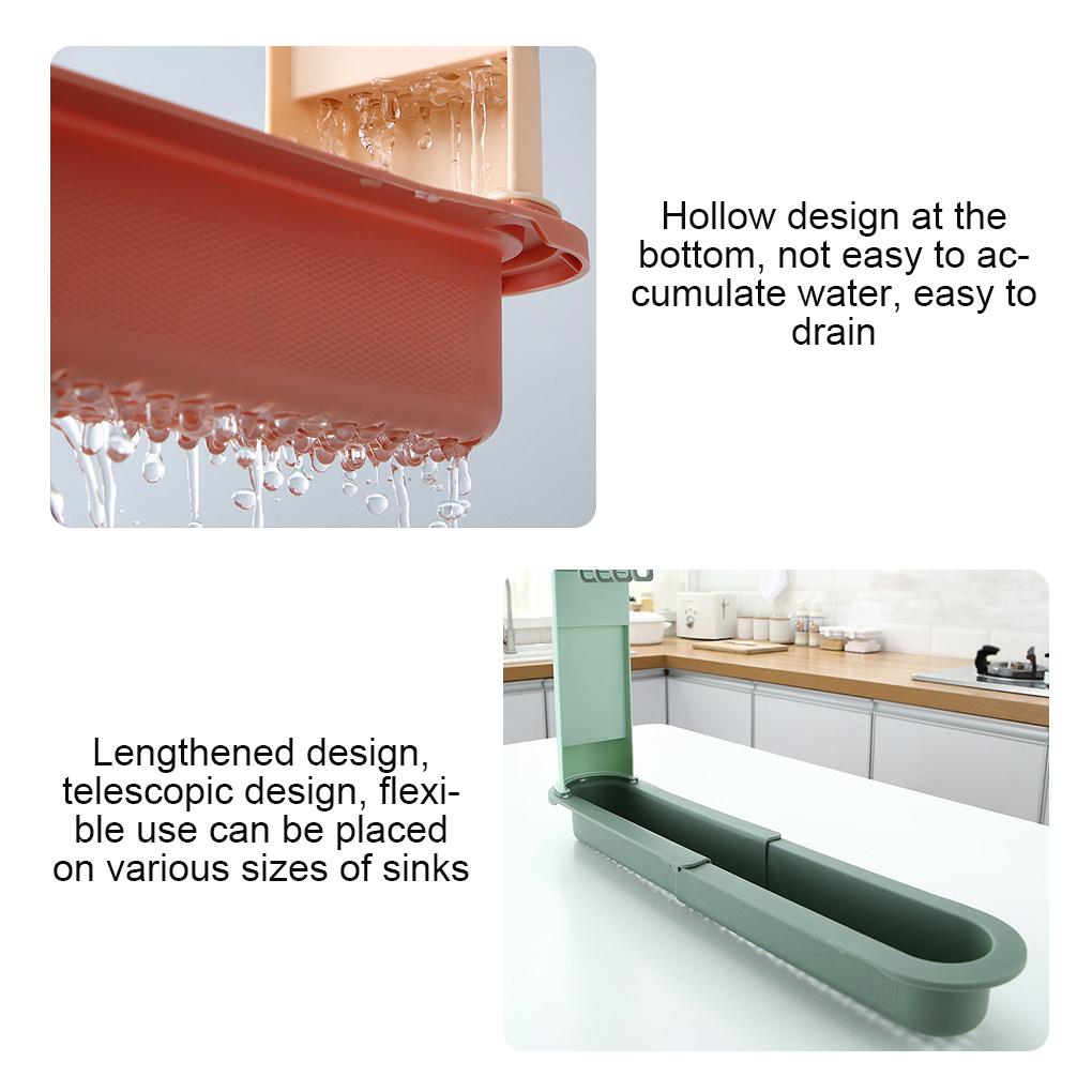 Sink Storage Shelf Hollow Sponge Drain Holder Rack Adjustable Plastic Kitchen Organizer