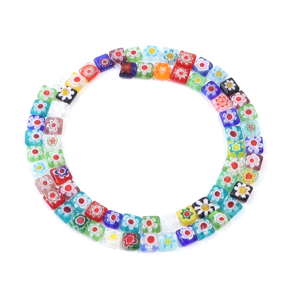 Thousand Flower Lampwork Beads Colored Square Spacer Loose Beads Glass Beads For Jewelry Making DIY Crafts Bracelet Findings