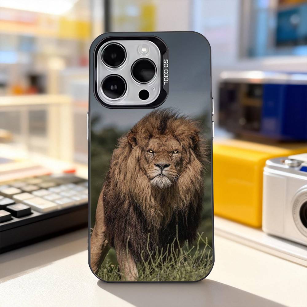 

Cool Lion Animal For iPhone 17,16,15,14,13,12,11,Pro,Max,Plus,E,Air,Mini Anti Fall Black Matte Hard Bumper Phone Case iPhone12