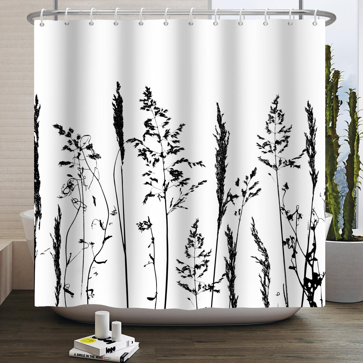 Tonnika Chen Green/White Watercolor Floral Shower Curtain Sage Flower Bath Curtain For Bathroom Modern Minimalist Waterproof With 12 Hooks