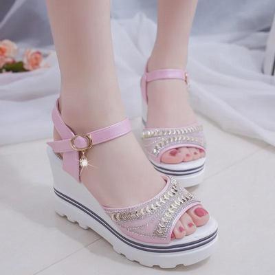 Sandali Zeppa Estivi da Donna - Strass, Fibbia Singola, Design Open-Toe