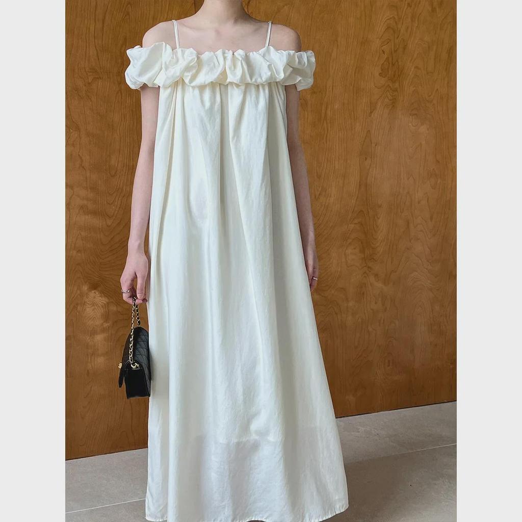 Luxi Tencel Tek Omuz Fırfırlı Tüp Elbise - Kore Stili