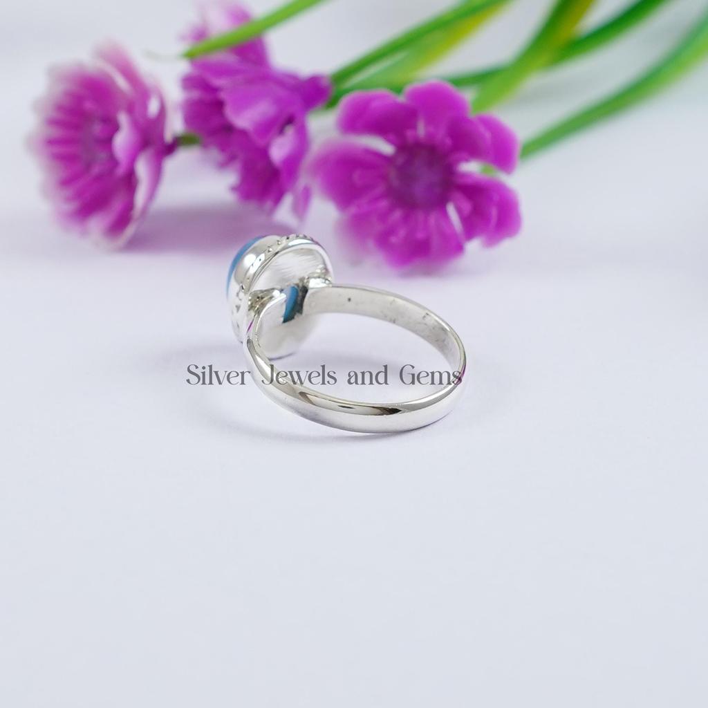 Blue Chalcedony Ring, 925 Sterling Silver Oval Gemstone, Handmade Dainty Ring