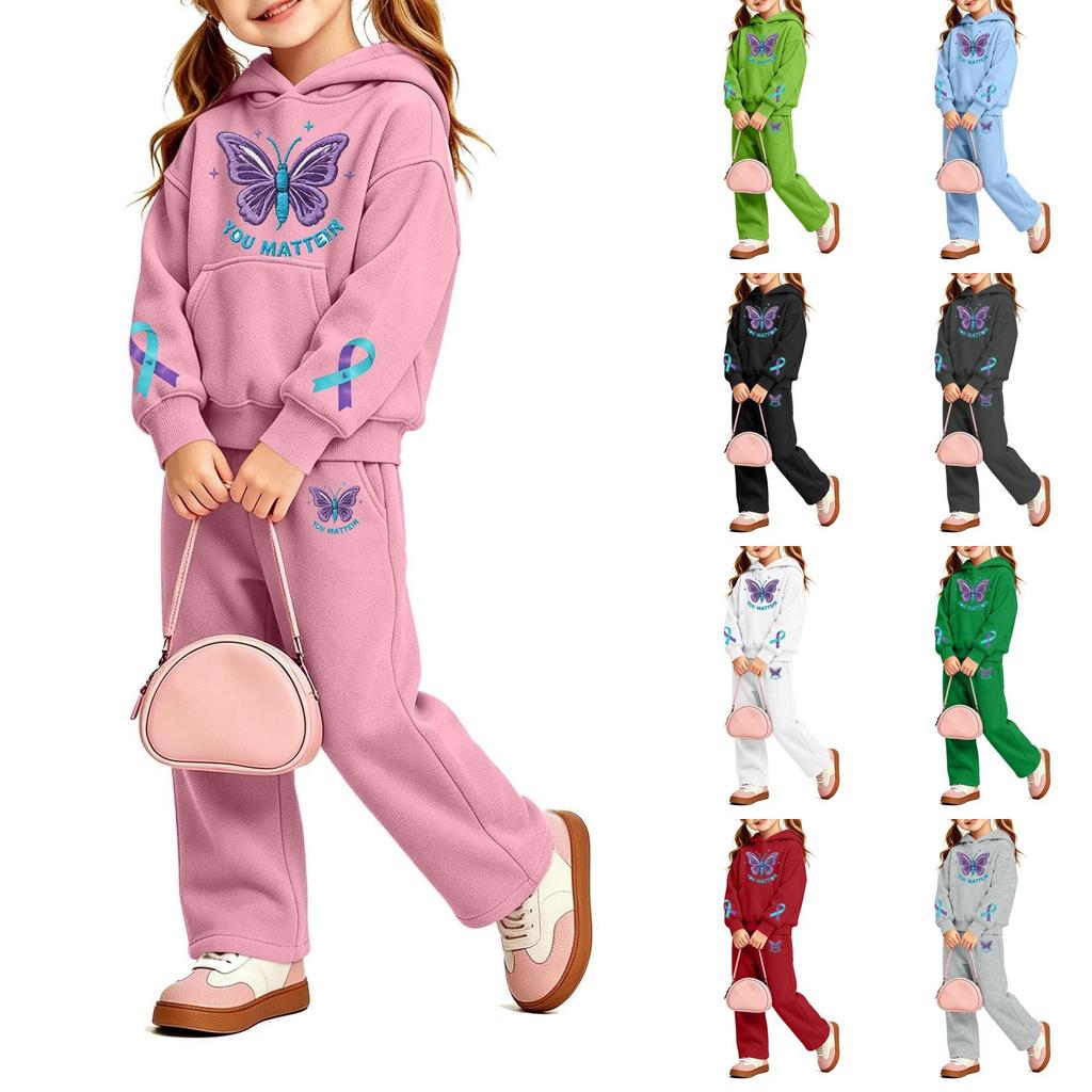 Girls' Print Hoodie and Sweatpants Set, 2-Piece Outfit for Casual Wear