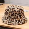 Leopard print bucket hat women's winter versatile warm face small plush basin hat plush foreign style hat