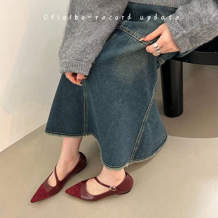 Niche design new pointed temperament heel red single shoes soft sole 2025 Mary Jane women's shoes low spring and autumn feeling black