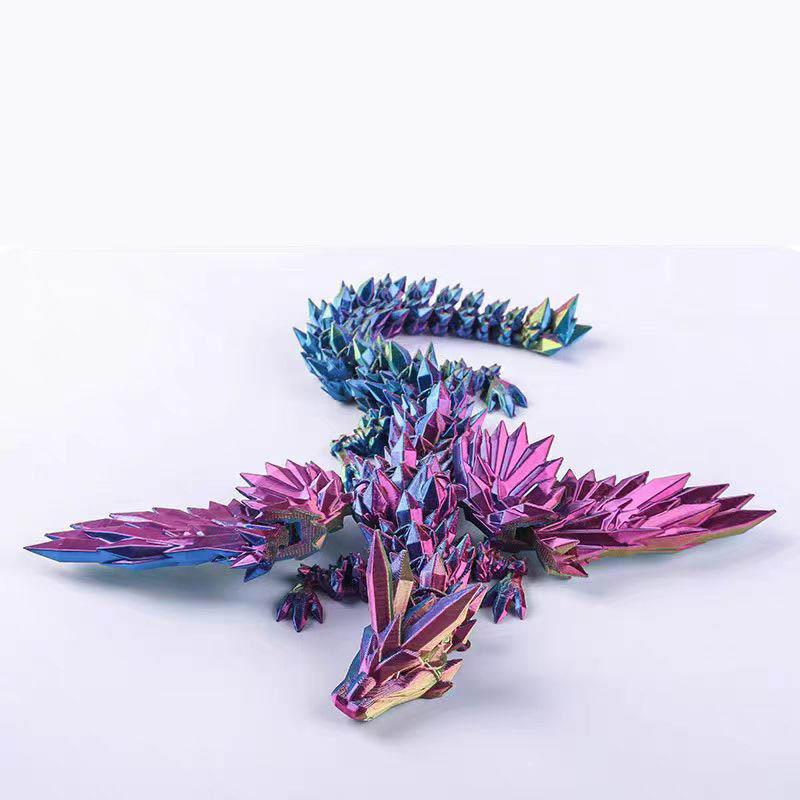 3D Printed Dragon Colorful Gem Dragon Figurines Movable Joint Rotatable Articulated Dragon Crafts Desktop Western Style Ornament