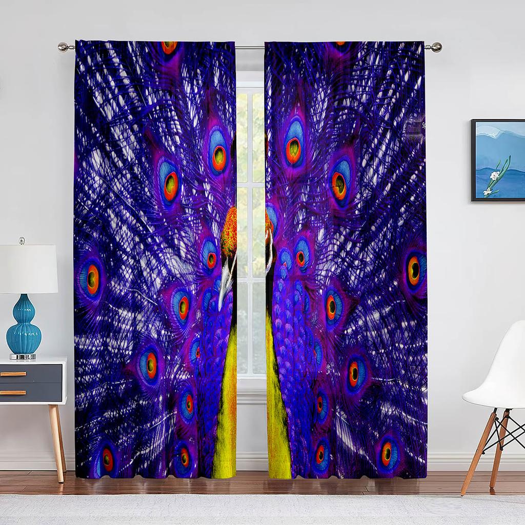 Peacock Green Feathers Birds Animals Skin Tulle Curtains for Living Room Bedroom Decoration Chiffon Sheer Voile Window Curtain