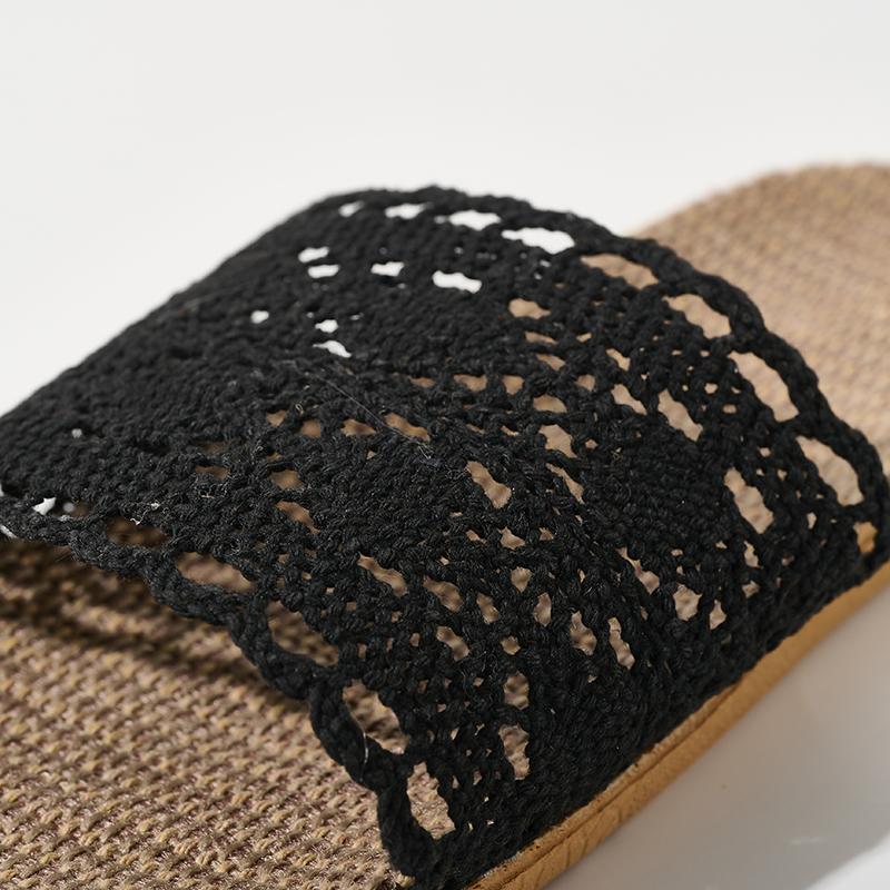Eleganti pantofole da donna in lino con rifiniture in pizzo, scarpe estive perfette per le signore