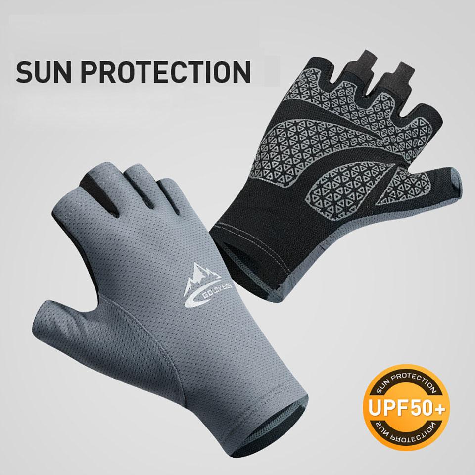 1Pair Cycling Gloves Running Fishing Gloves Anti Slip Ice Silk Sun Protection Breathable Half Finger for Outdoor Sports