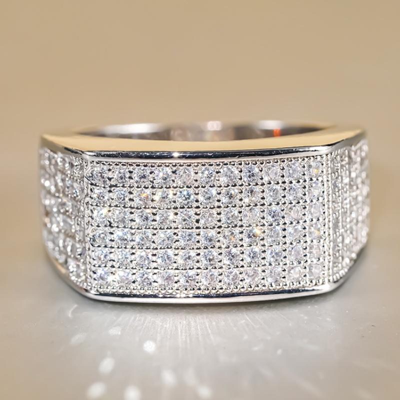 Huitan Geometrischer Heller Ring mit Glänzendem Zirkonia Exquisites Luxuriöses Fingerzubehör Damen Modernes Hochzeitsfeier Schmuckstück 6