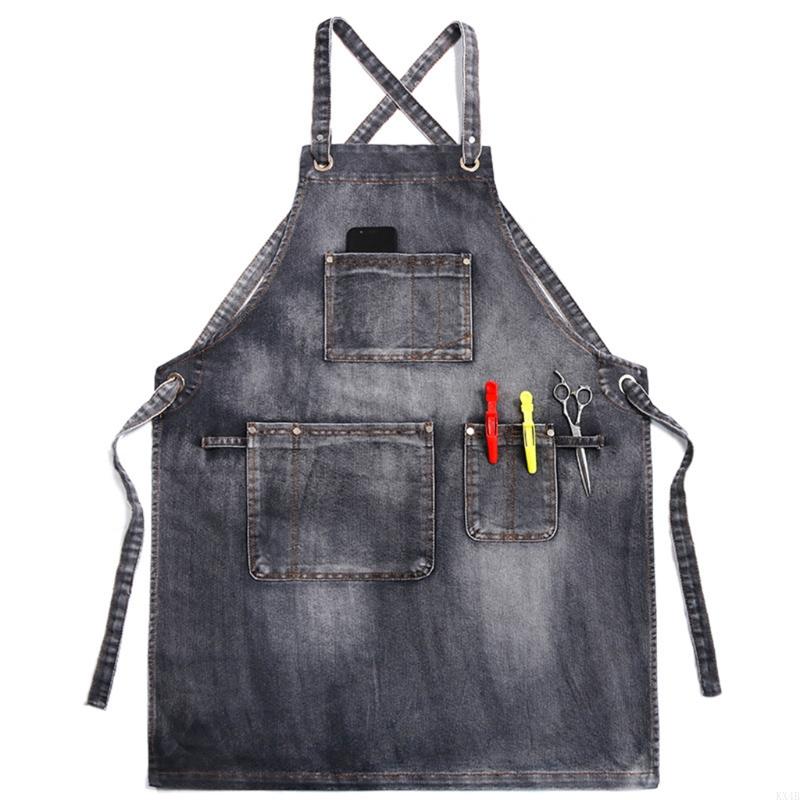 KX4B Chef Apron Adjustable Barista Apron with Pockets Kitchen Cooking Baking Aprons A