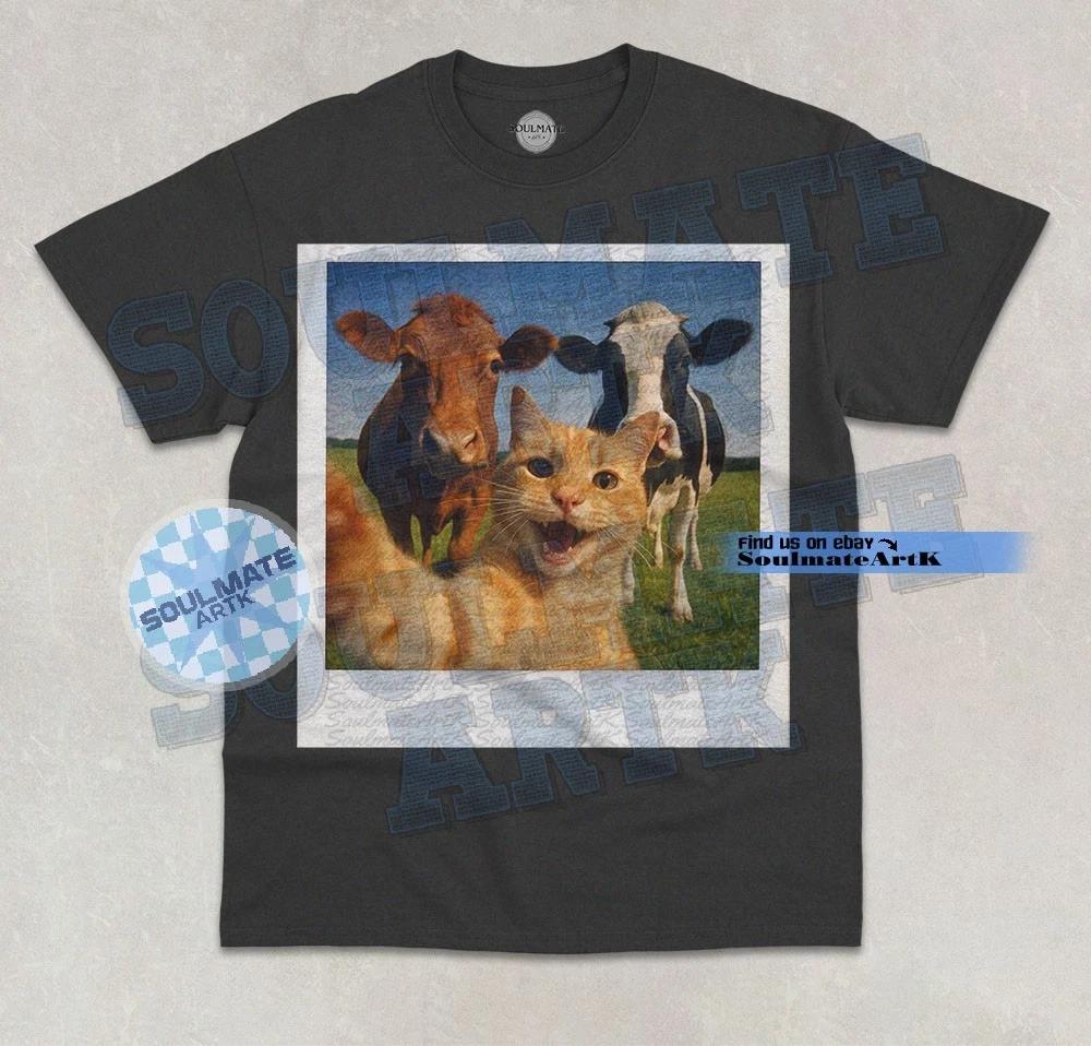 Cat Cow Selfie T-Shirt Funny Hilarious Cute Farm Animal Lover Graphic Shirt 3XL