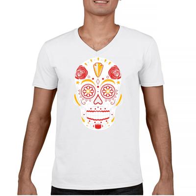 Kansas City Sugar Skull Men's V-Neck T-shirt Die-Hard Football Fan Tailgating